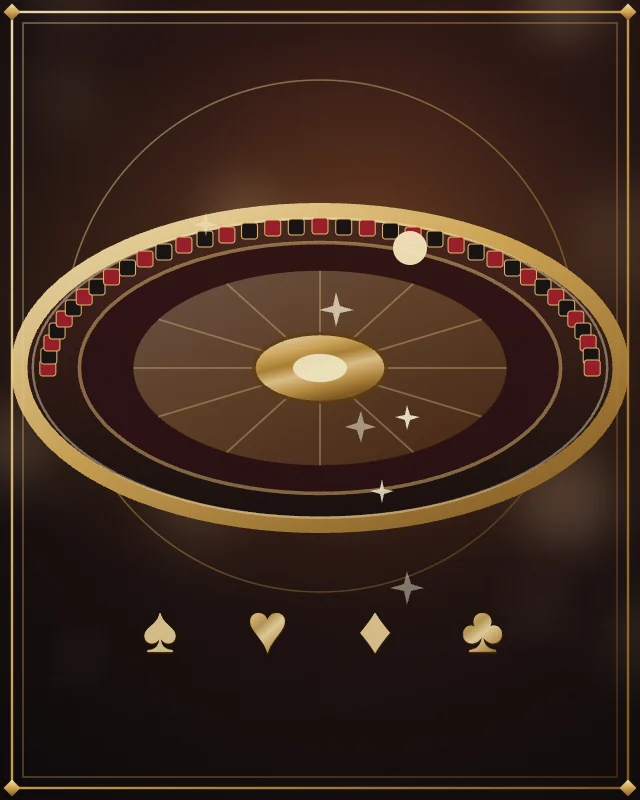 Roda roulette kuningan dengan lintasan angka dan bola gading.